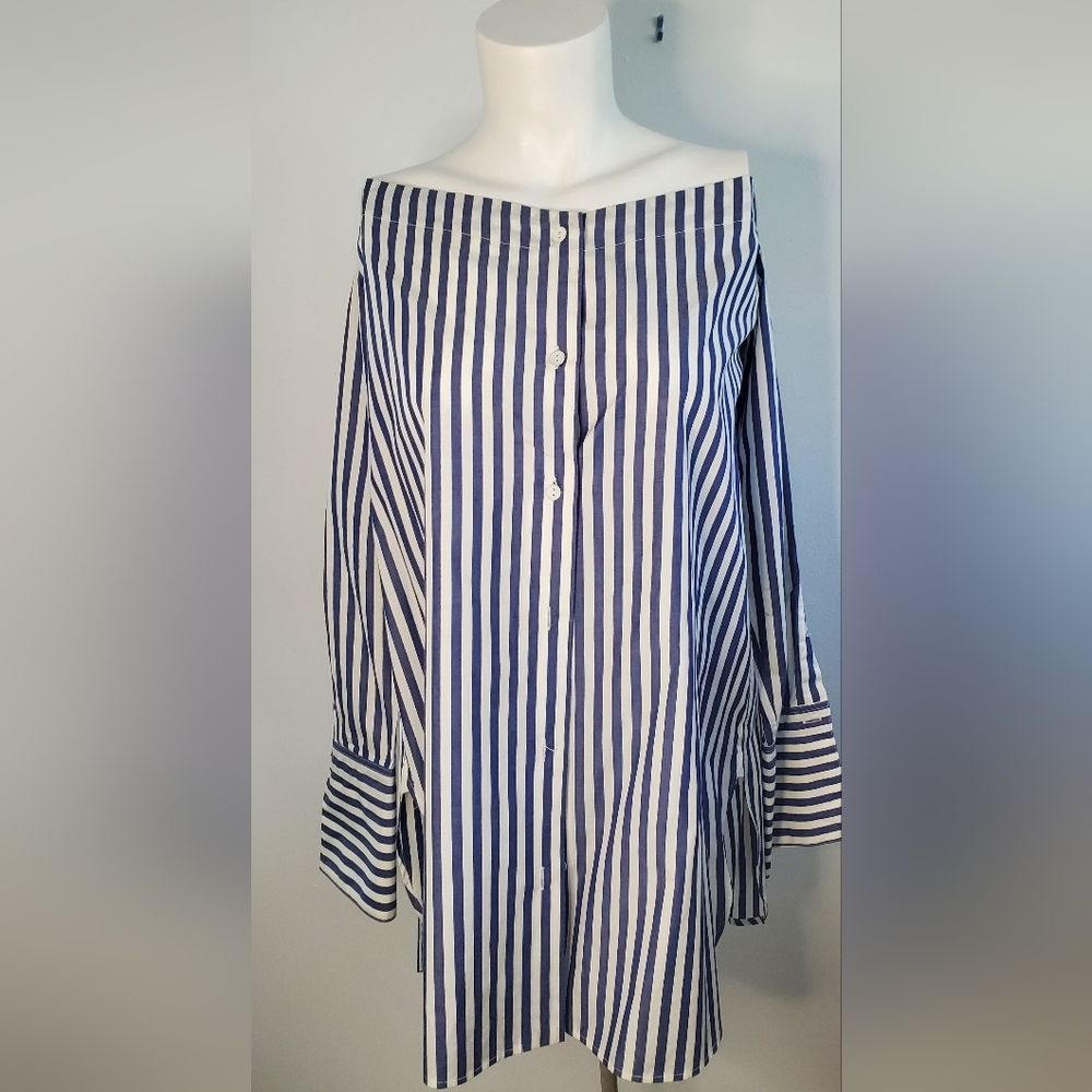 RAG&BONE - size L -"Kacy" off the shoulder rop/blouse -Navy/white